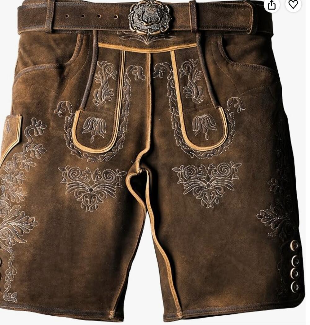 AlpsOak Authentic Lederhosen Men Shorts Oktoberfest Leather Shango Brown sz 40